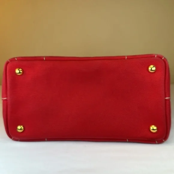 Prada Canapa Red Denim Canvas Snap Sides, Adjustable Removable Strap, Auth Cards - Picture 10 of 16